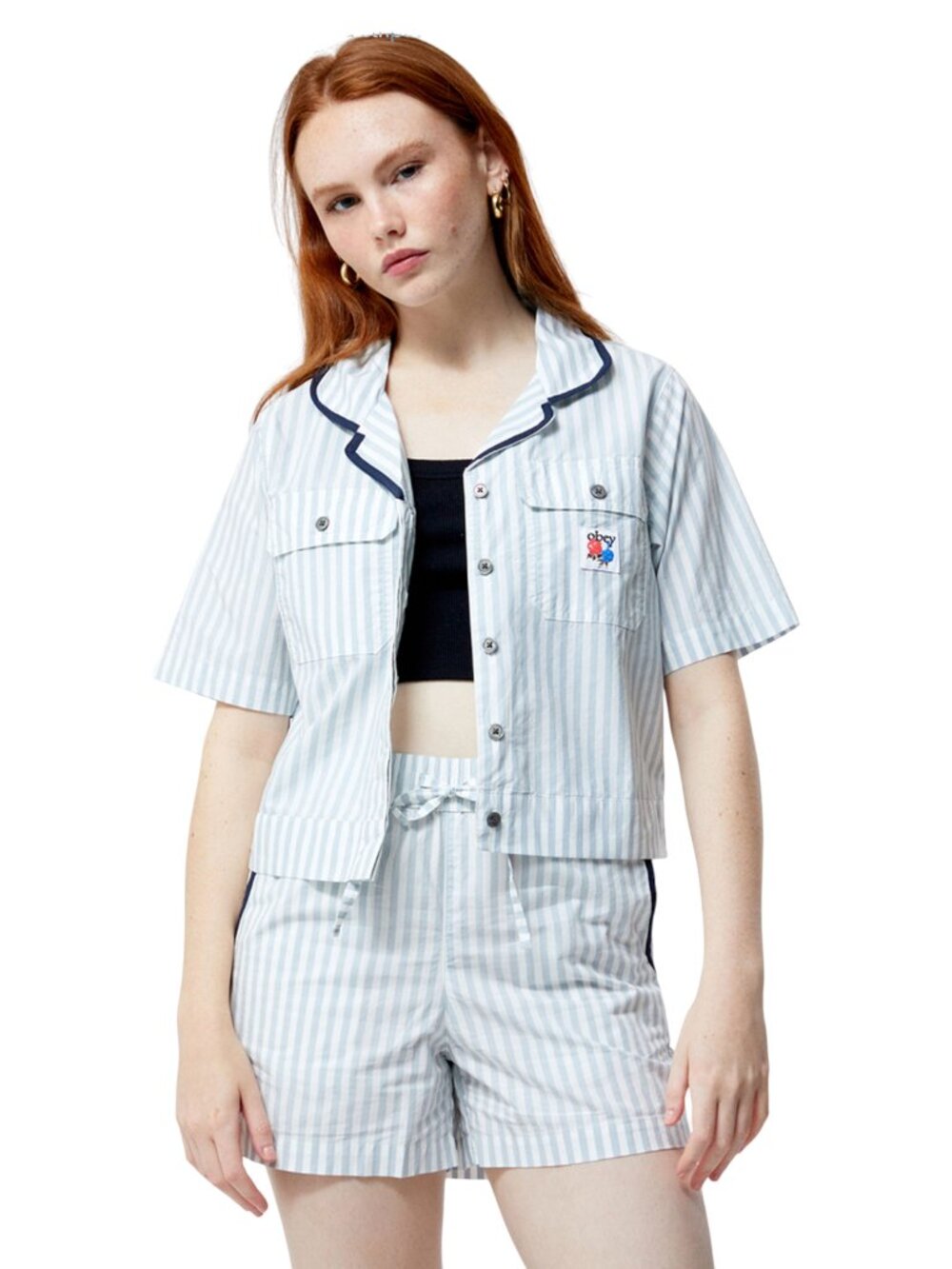 OBEY Serena Striped Utility Shirt Size Medium